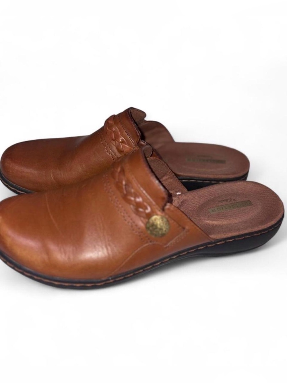 Clark’s cushion collection women’s Brown Leather Slip-On Clogs size 7.5
